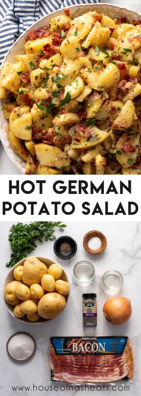 A collage of images of German potato salad with text overlay.