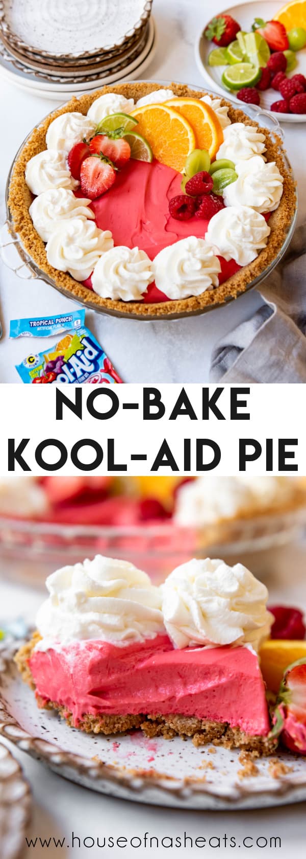A collage of images of Kool-Aid pie with text overlay.