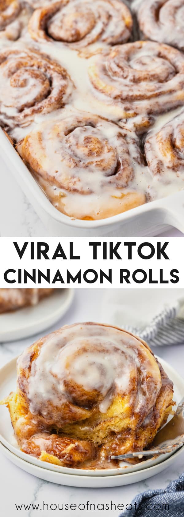 A collage of images of viral TikTok cinnamon rolls with text overlay.