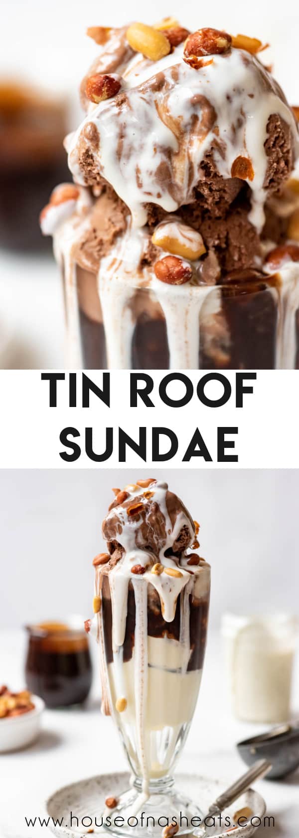 A collage of images of tin roof sundaes with text overlay.