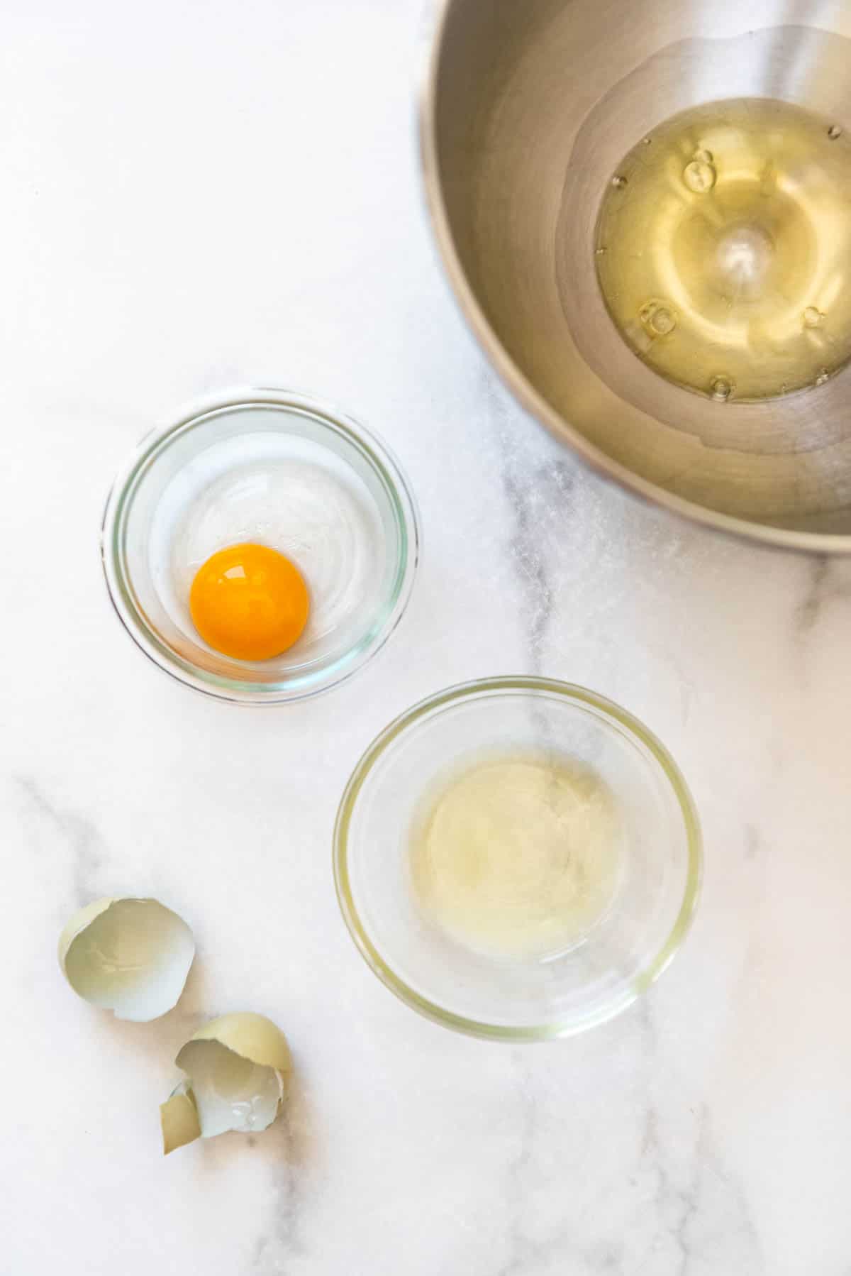 Separating egg whites and egg yolks.