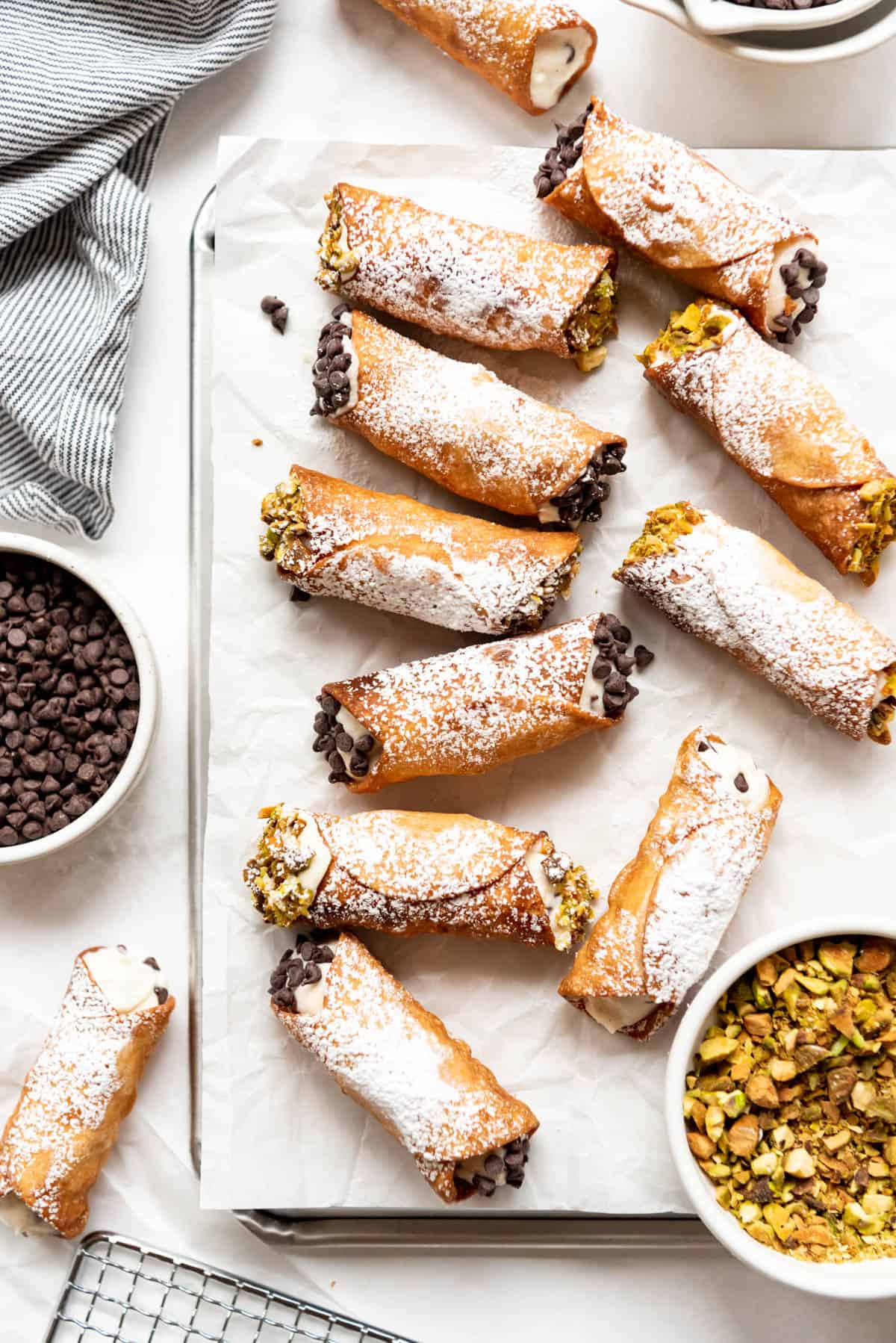 An overhead image of filled cannoli.