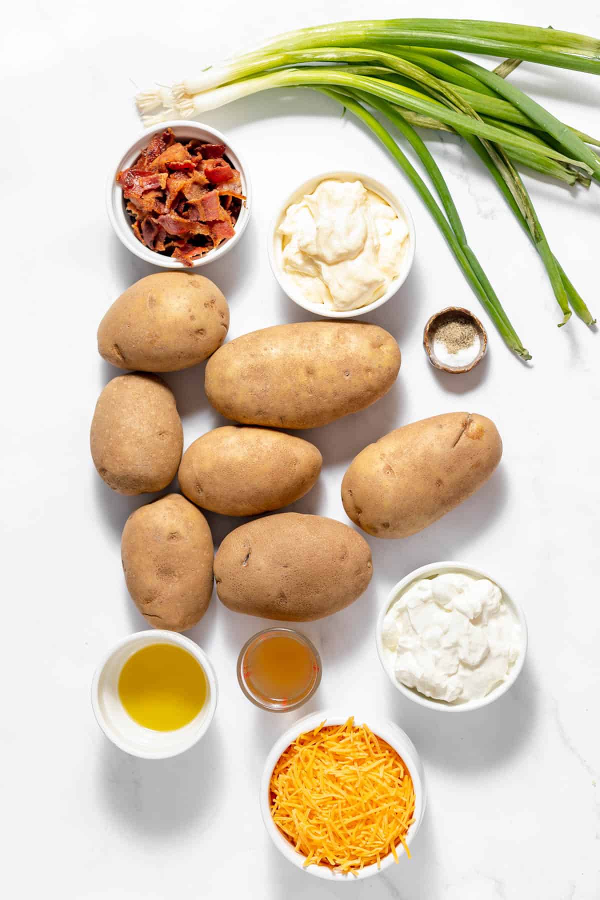 Ingredients for loaded baked potato salad.