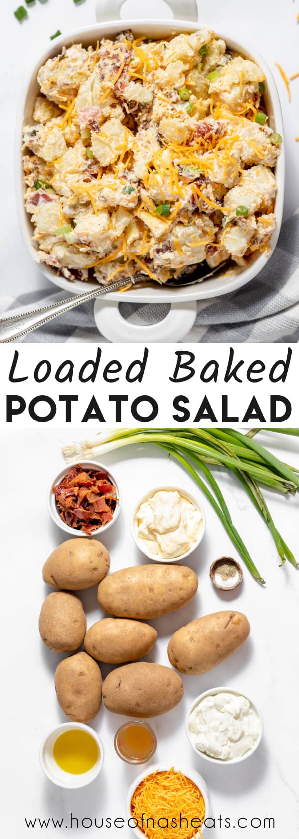 A collage of images of baked potato salad with text overlay.