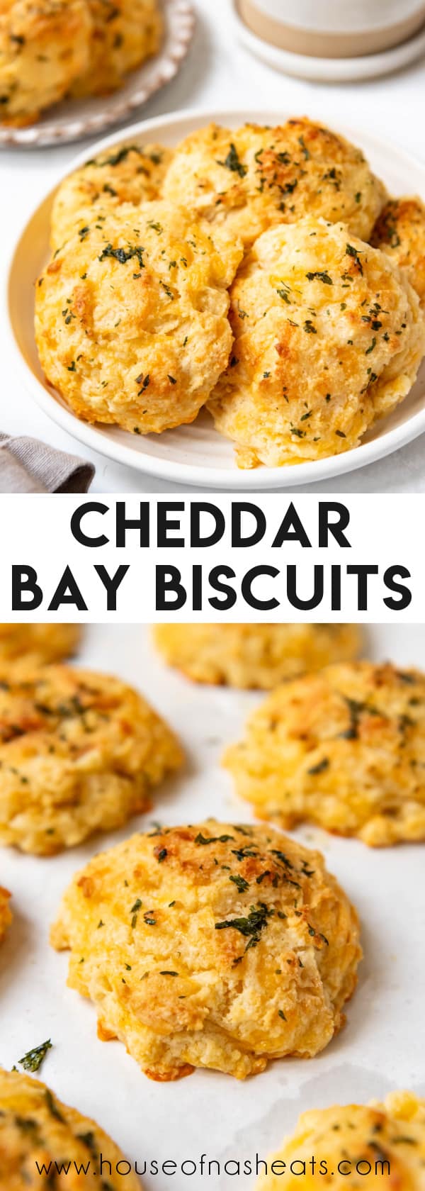 A collage of images of cheddar bay biscuits with text overlay.