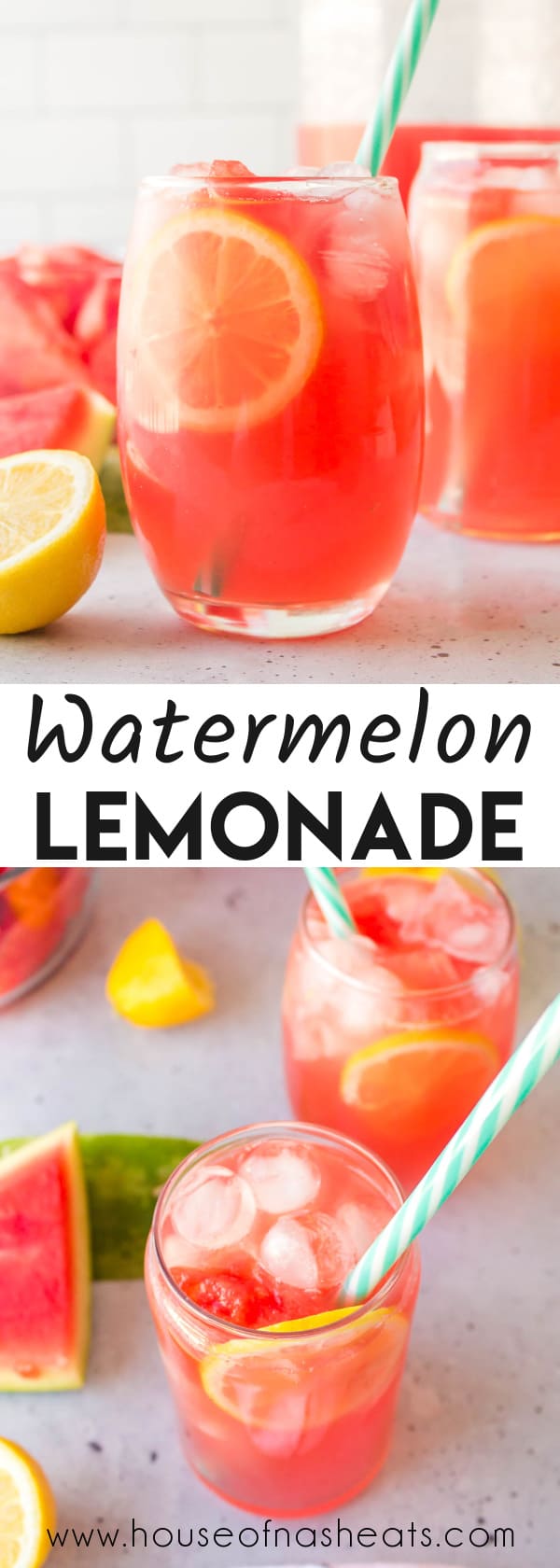 A collage of images of watermelon lemonade with text overlay.