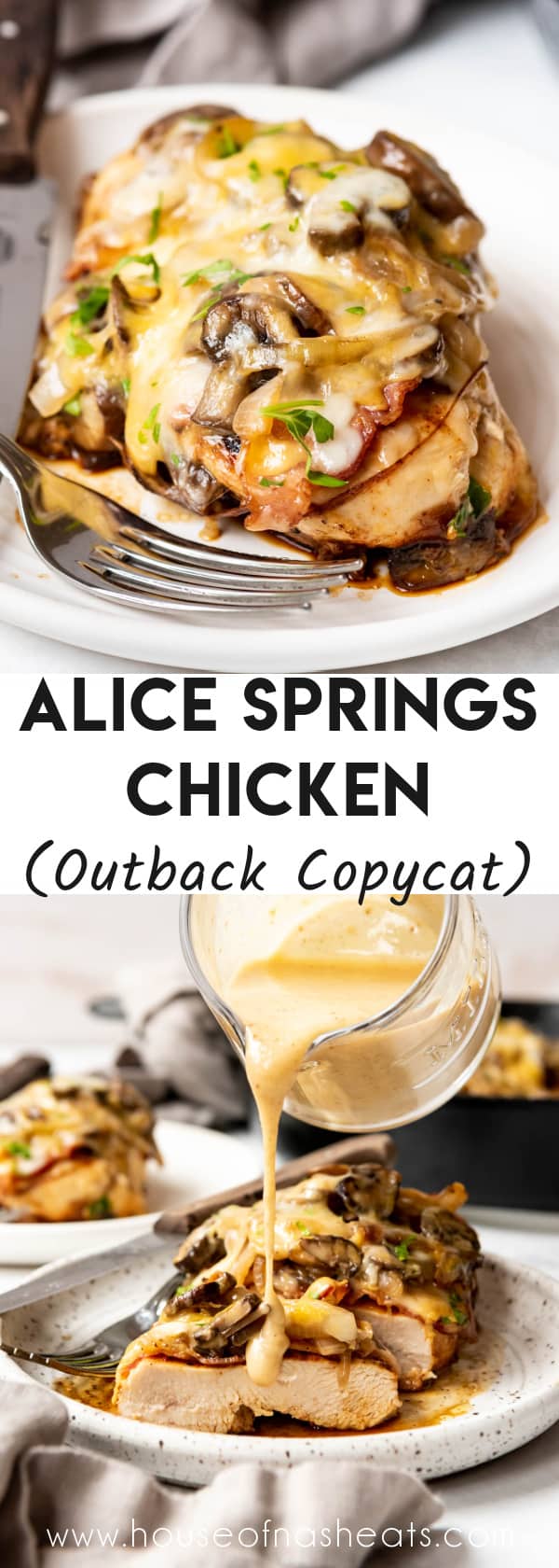 A collage of images of Outback copycat Alice Springs chicken with text overlay.