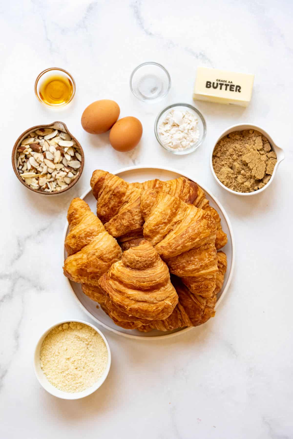 Ingredients for easy almond croissants.