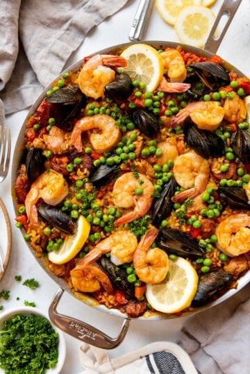 Spanish Paella Recipe (Seafood, Chicken, & Chorizo)