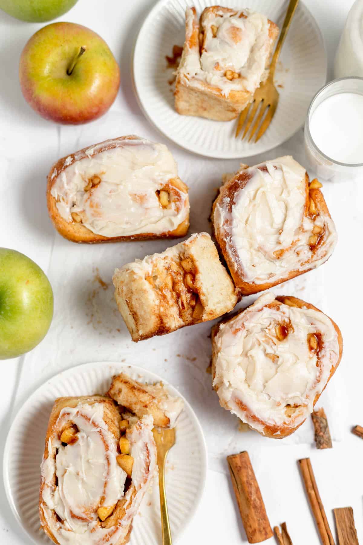 An overhead image of apple pie cinnamon rolls.
