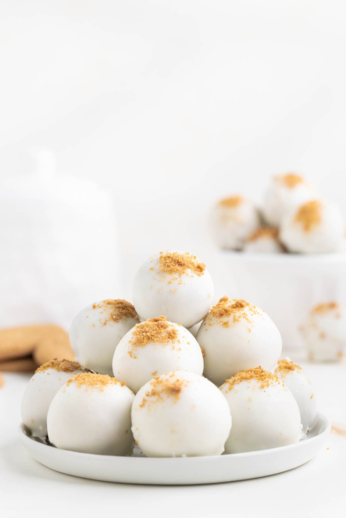 A plate of white chocolate gingerbread truffles.