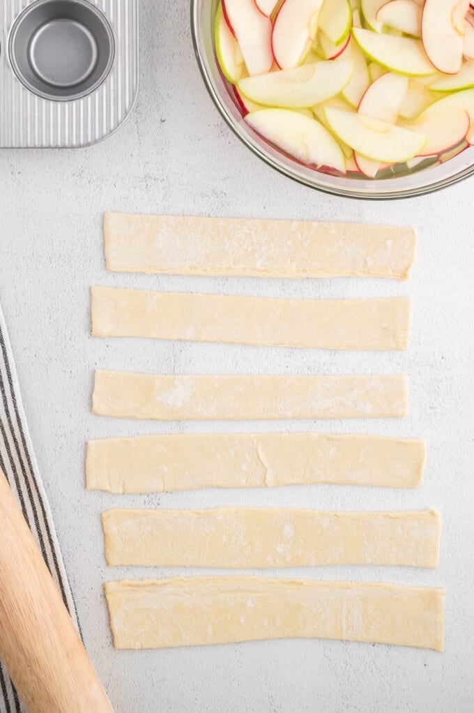 Strips of puff pastry dough.