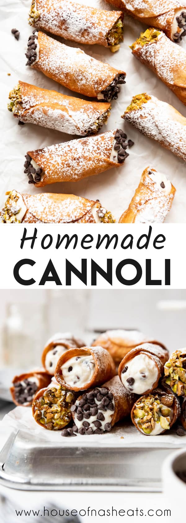 A collage of images of homemade cannoli with text overlay.