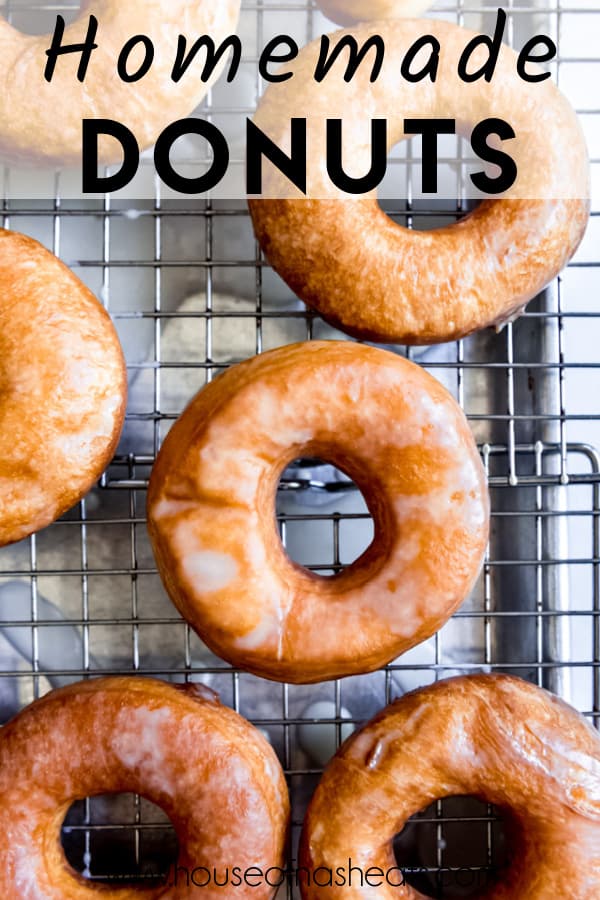 An overhead image of glazed donuts with text overlay.