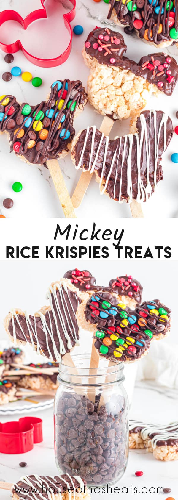 A collage of Mickey rice krispies treats with text overlay.