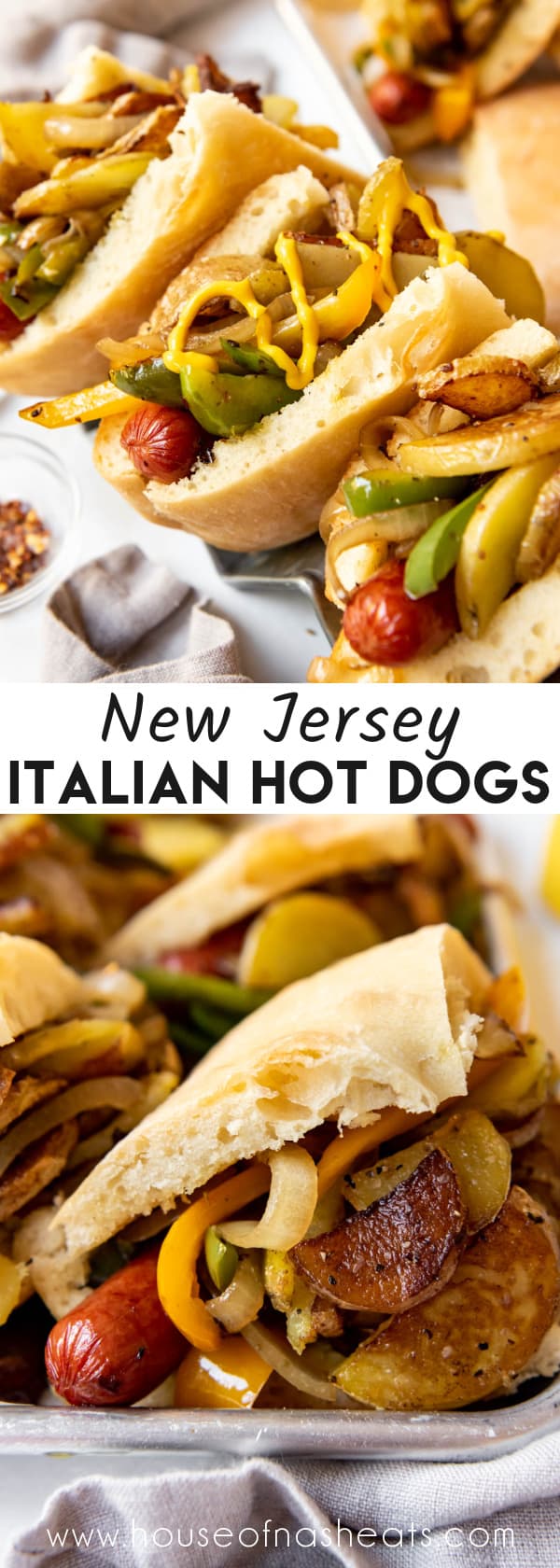 A collage of images of New Jersey Italian hot dogs with text overlay.
