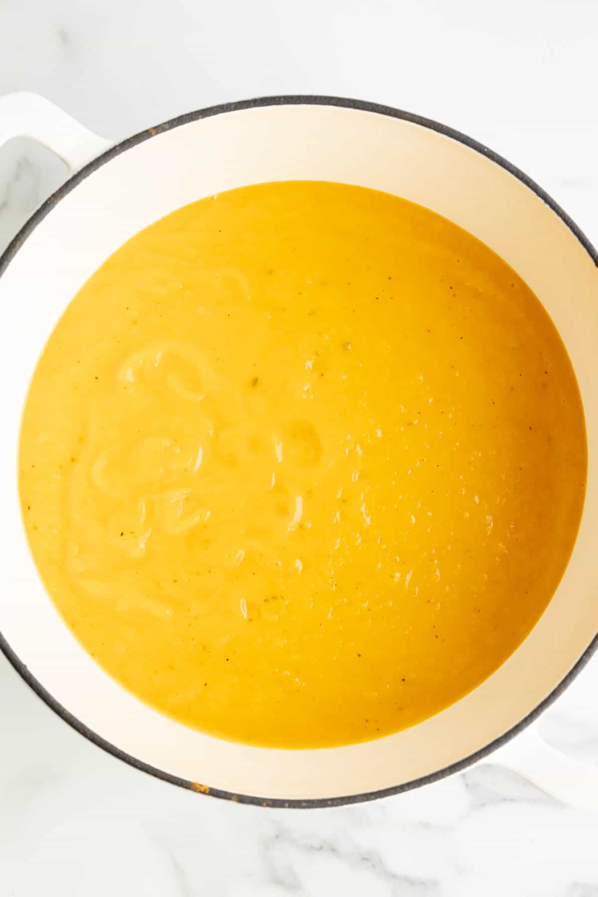 Butternut squash soup in a large pot.