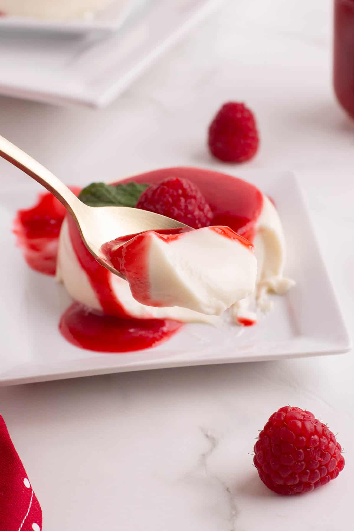 A spoonful of panna cotta.