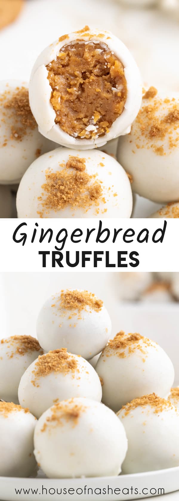 A collage of images of gingerbread truffles with text overlay.