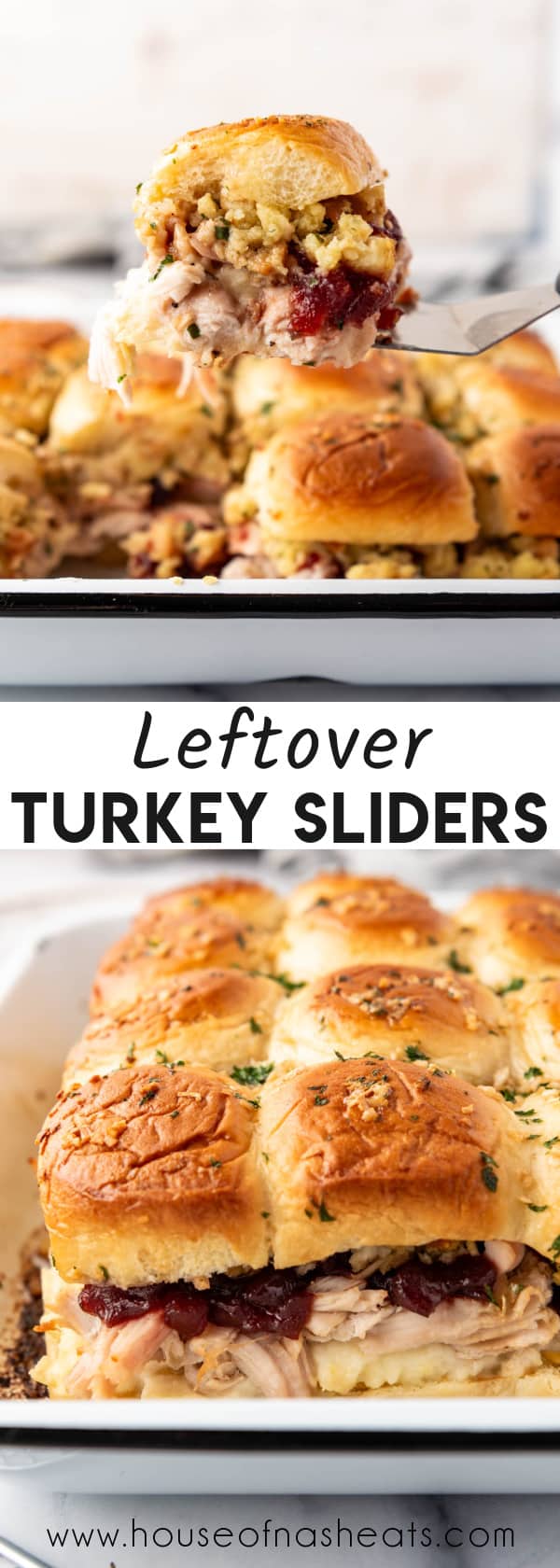 A collage of images of leftover turkey sliders with text overlay.