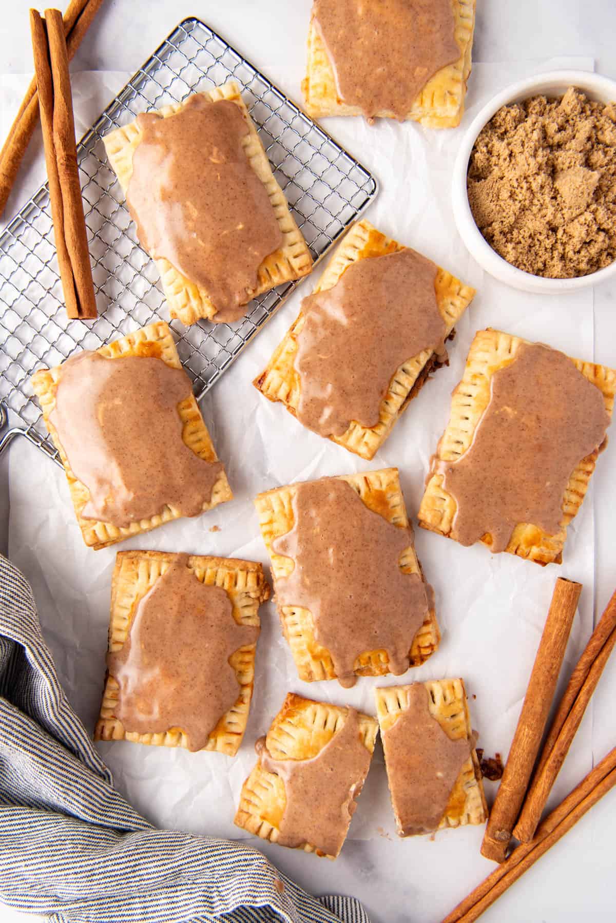 An overhead image of homemade brown sugar cinnamon pop tarts.