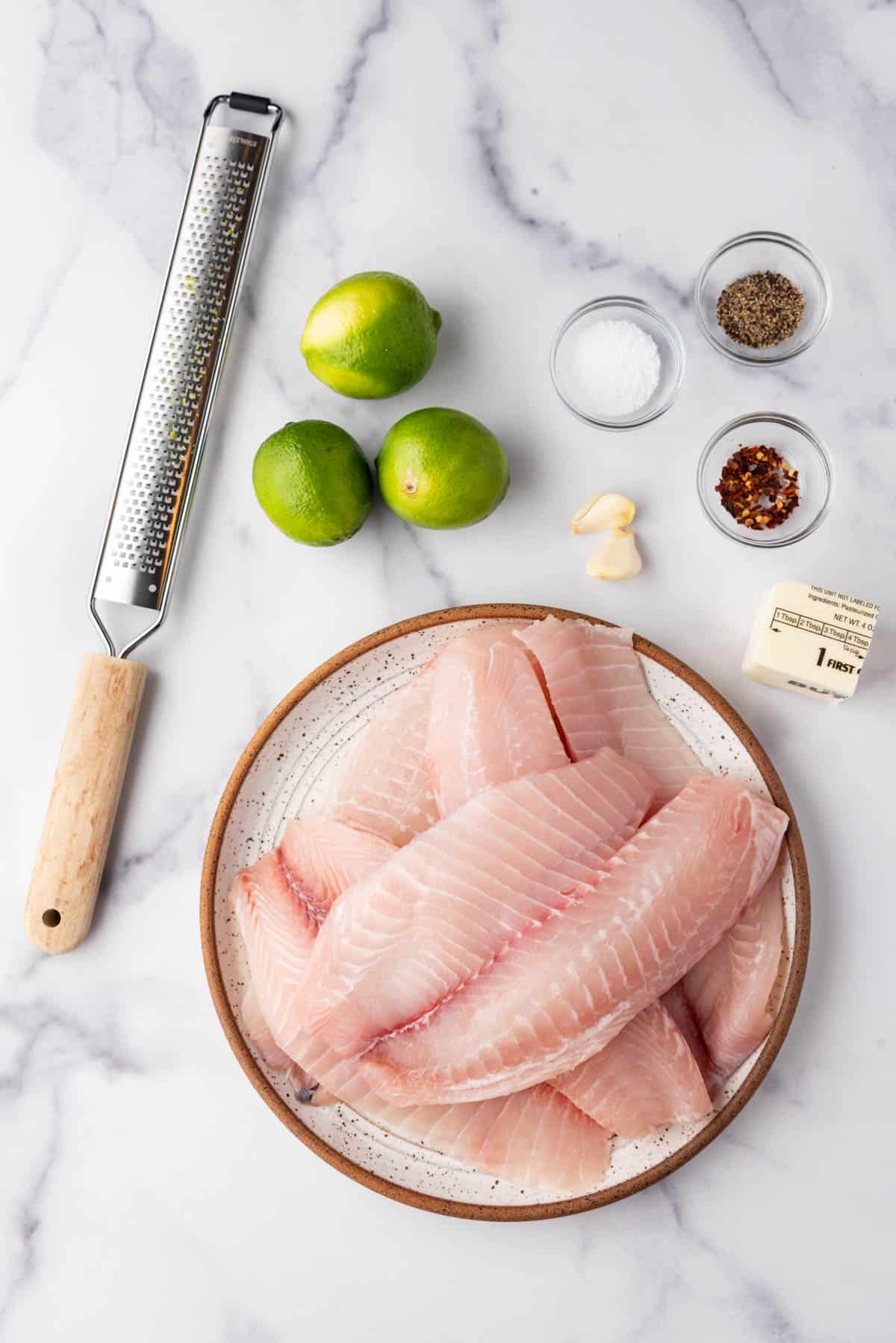 An image of the ingredients for baked tilapia.