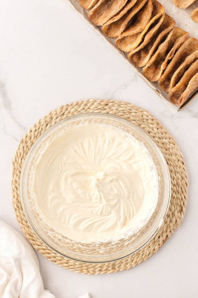 Creamy cheesecake filling in a bowl.