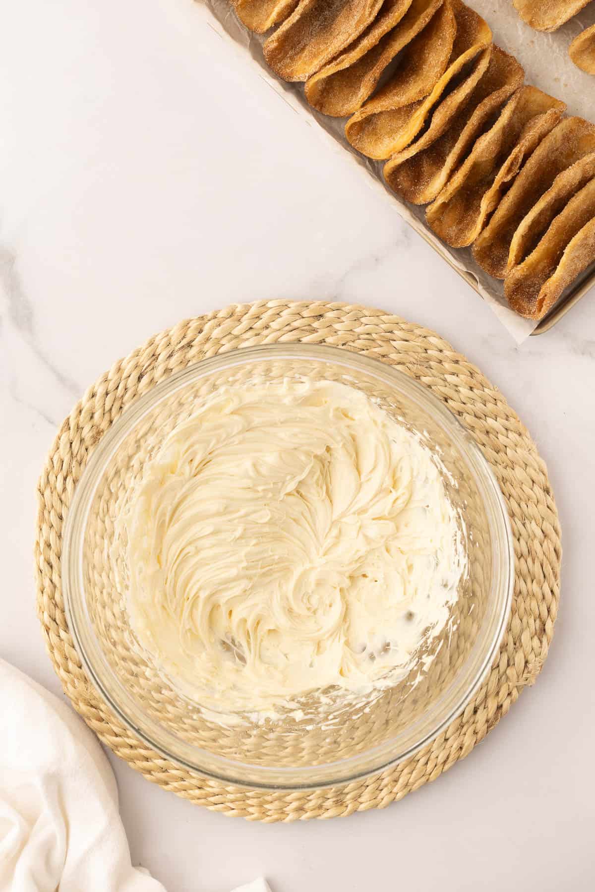 Cheesecake filling in a bowl.