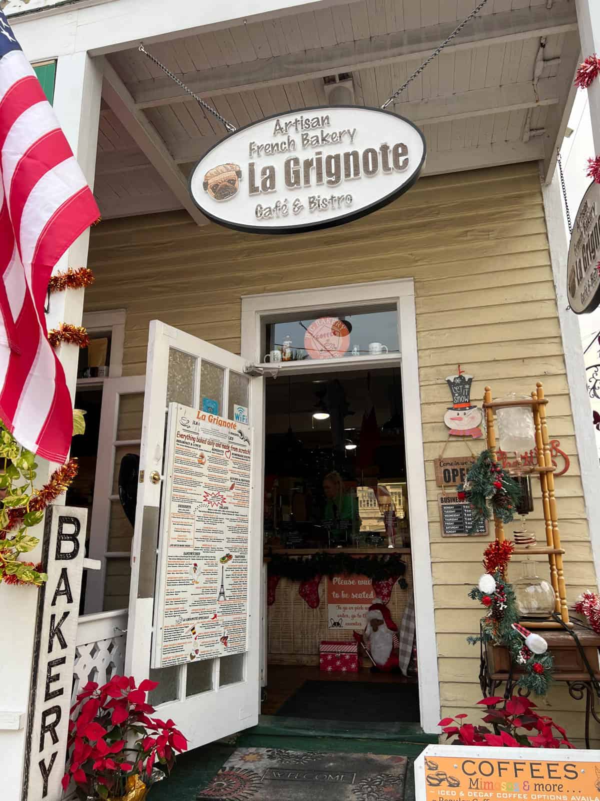 An image of the entrance of the La Grignote Bakery in Key West, Florida.