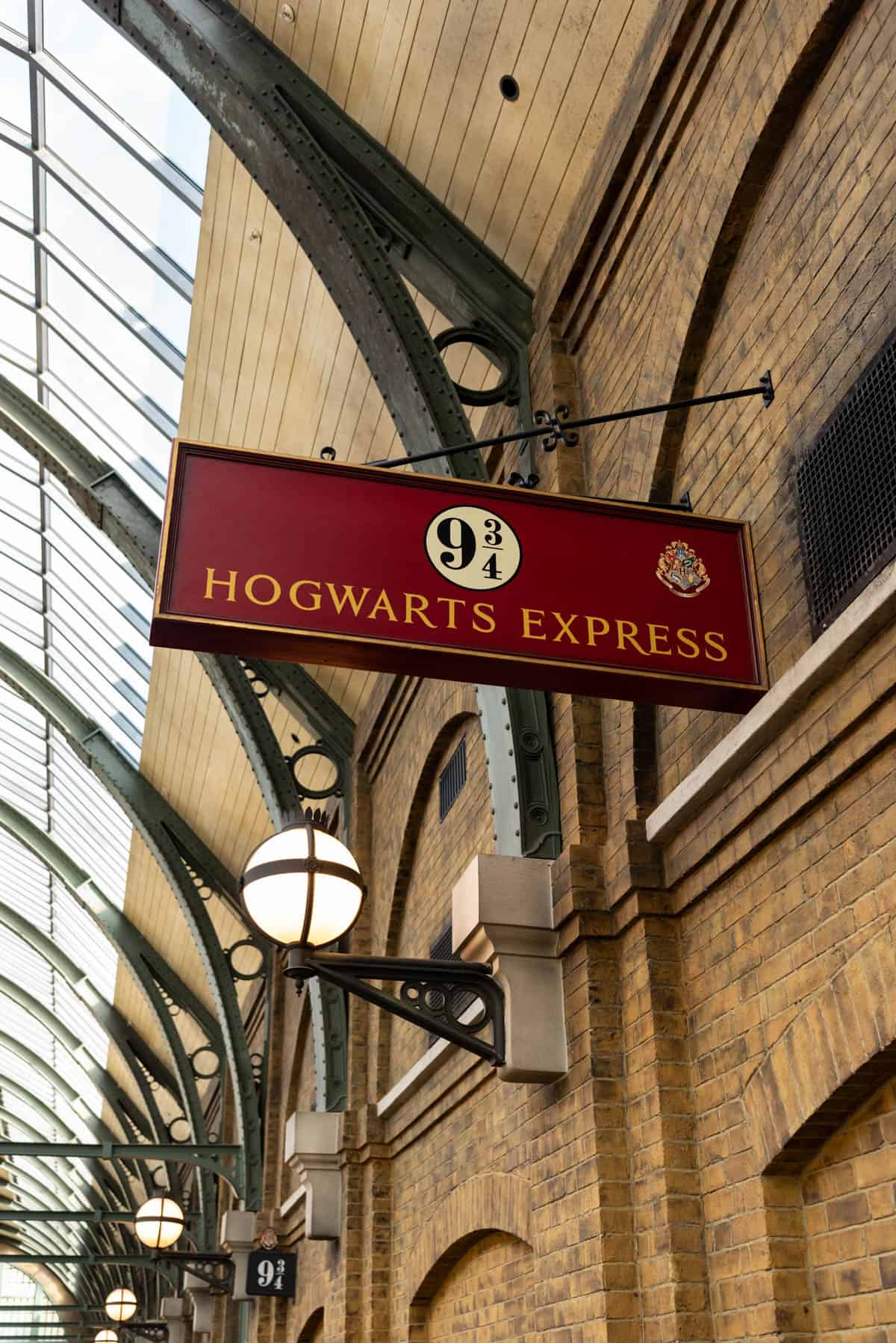 An image of the Hogwarts Express sign on Platform 9 ¾.