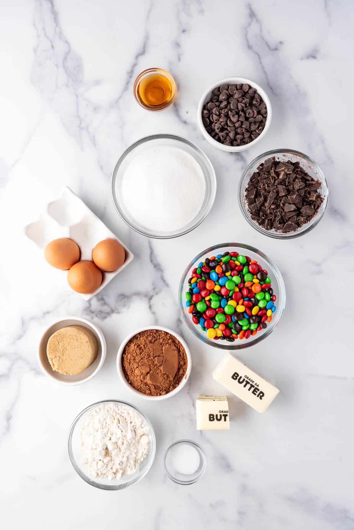 Ingredients for M&M brownies.