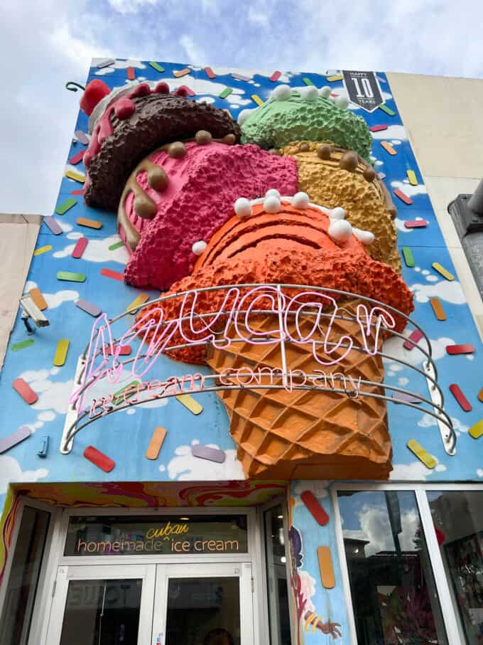 An image of the sign at the Azucar ice cream shop on Calle Ocho in Miami.