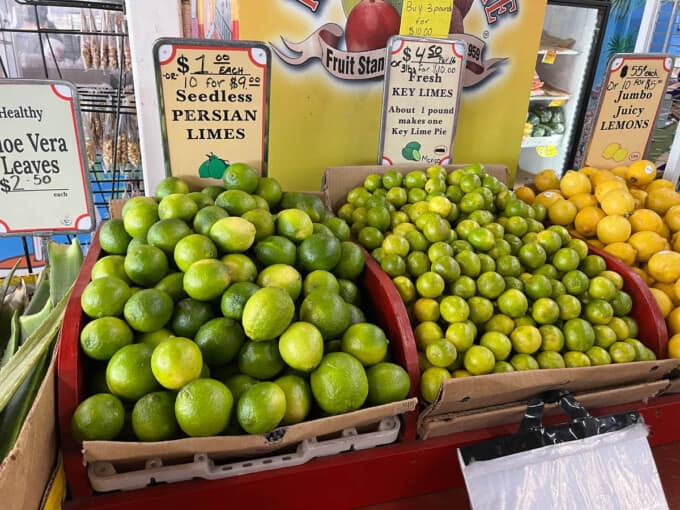 An image of persian limes next to key limes.