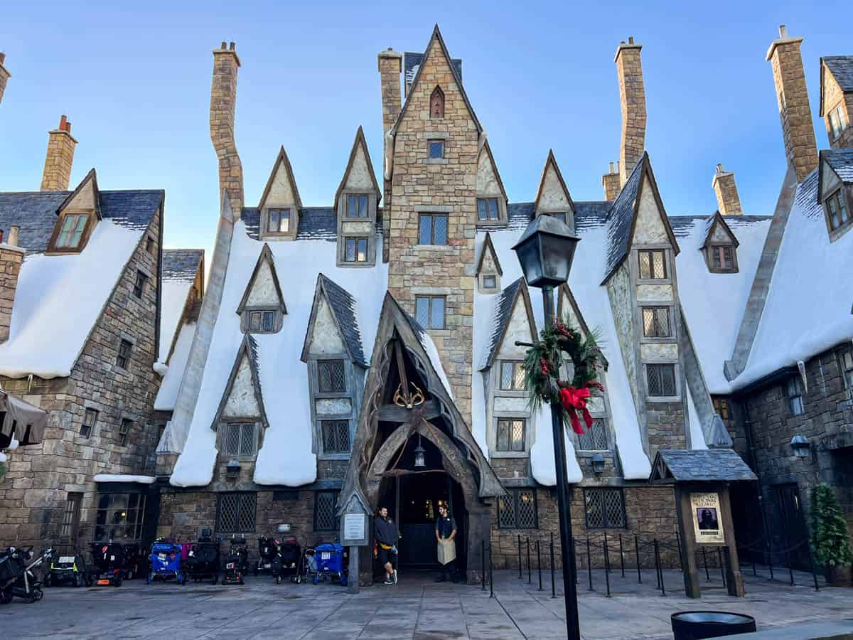 An image of the Three Broomsticks restaurant in Hogsmeade Village.
