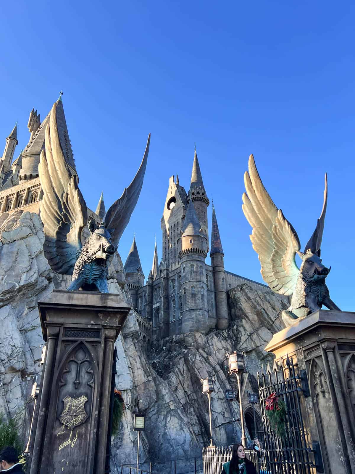 An image of the gates in front of Hogwarts castle.