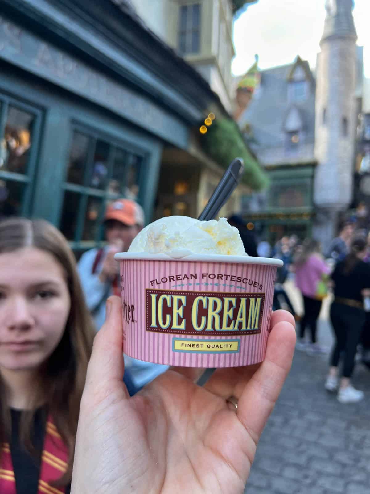 A cup of ice cream from Florean Fortescue's in Diagon Alley at the Wizarding World of Harry Potter.