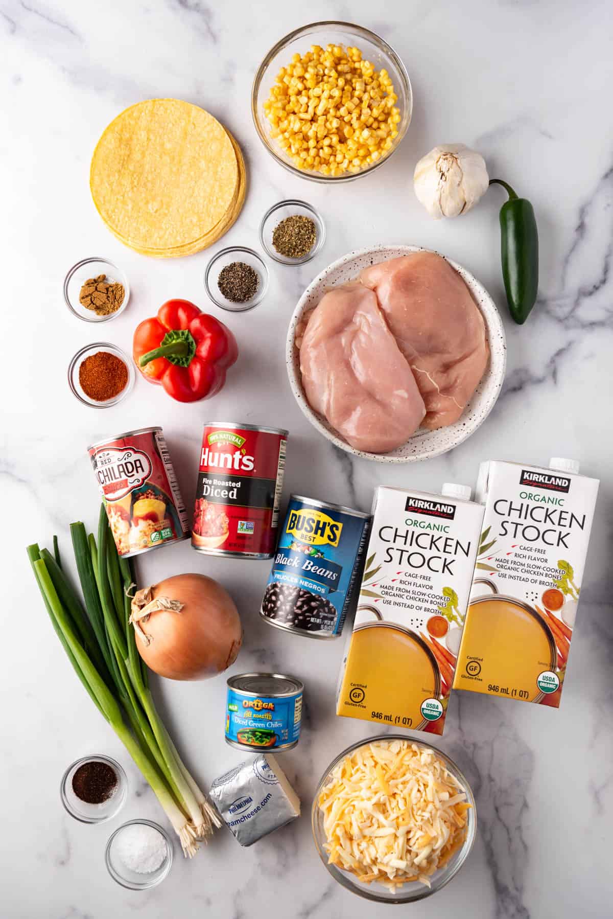 An image of ingredients for chicken tortilla soup.