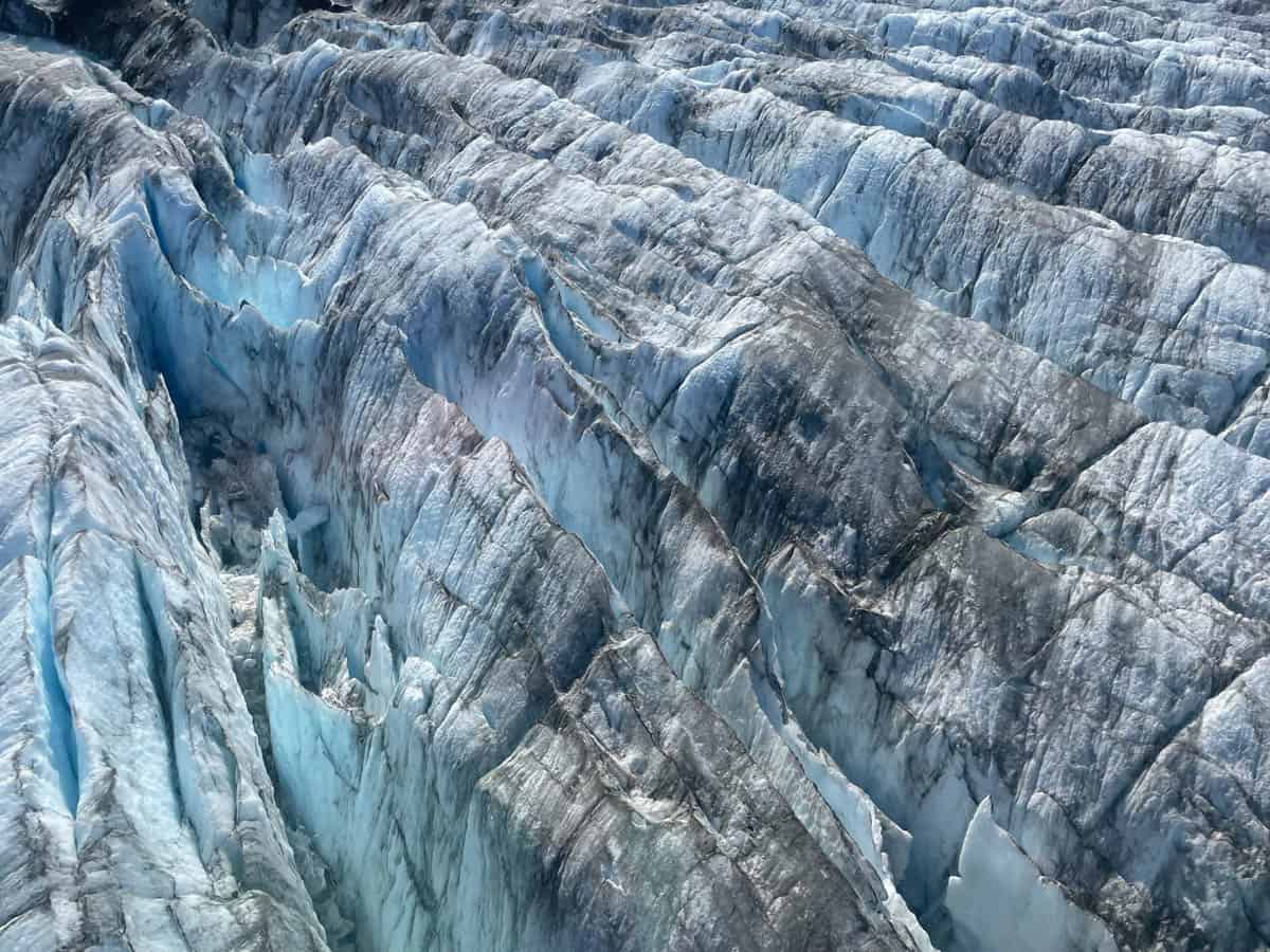 A view from a helicopter of the Knik Glacier.