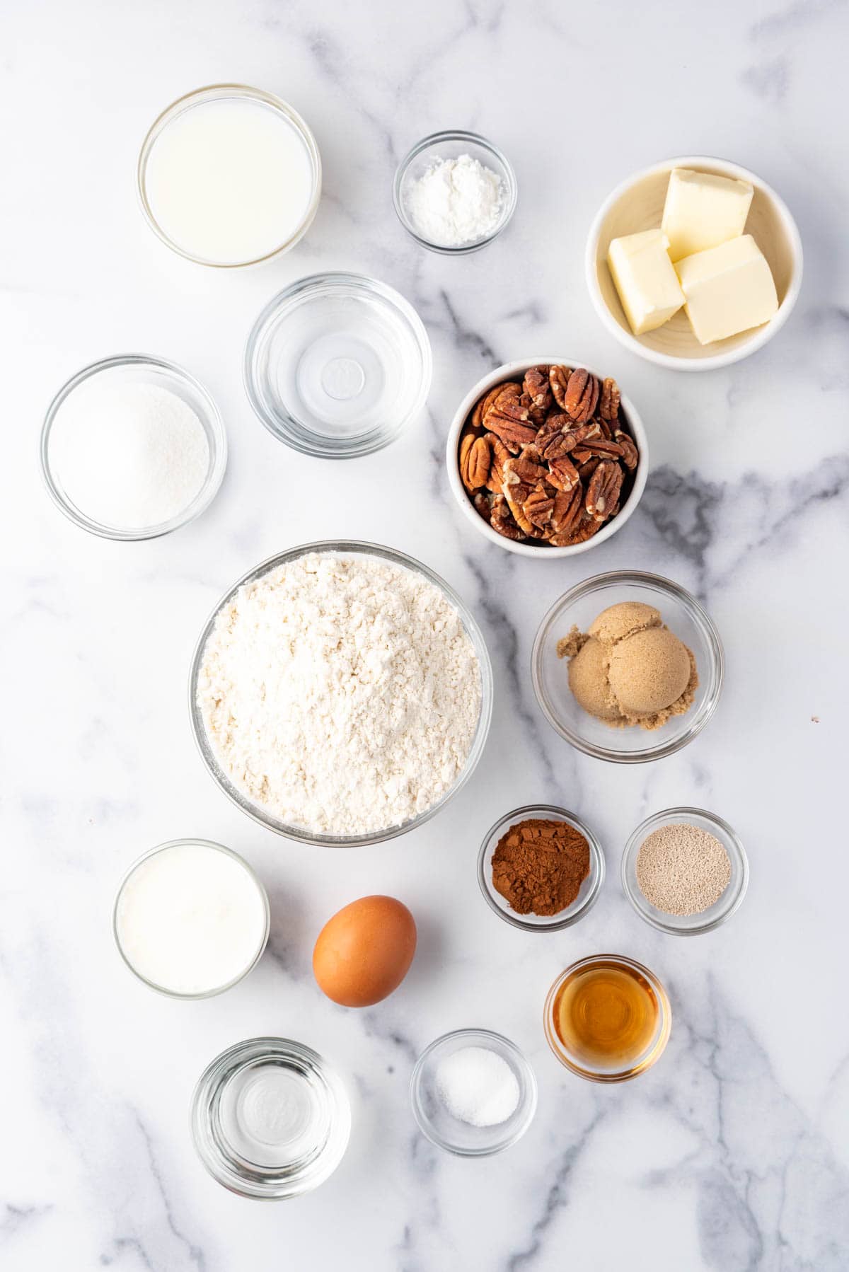 Ingredients for small batch sticky buns.