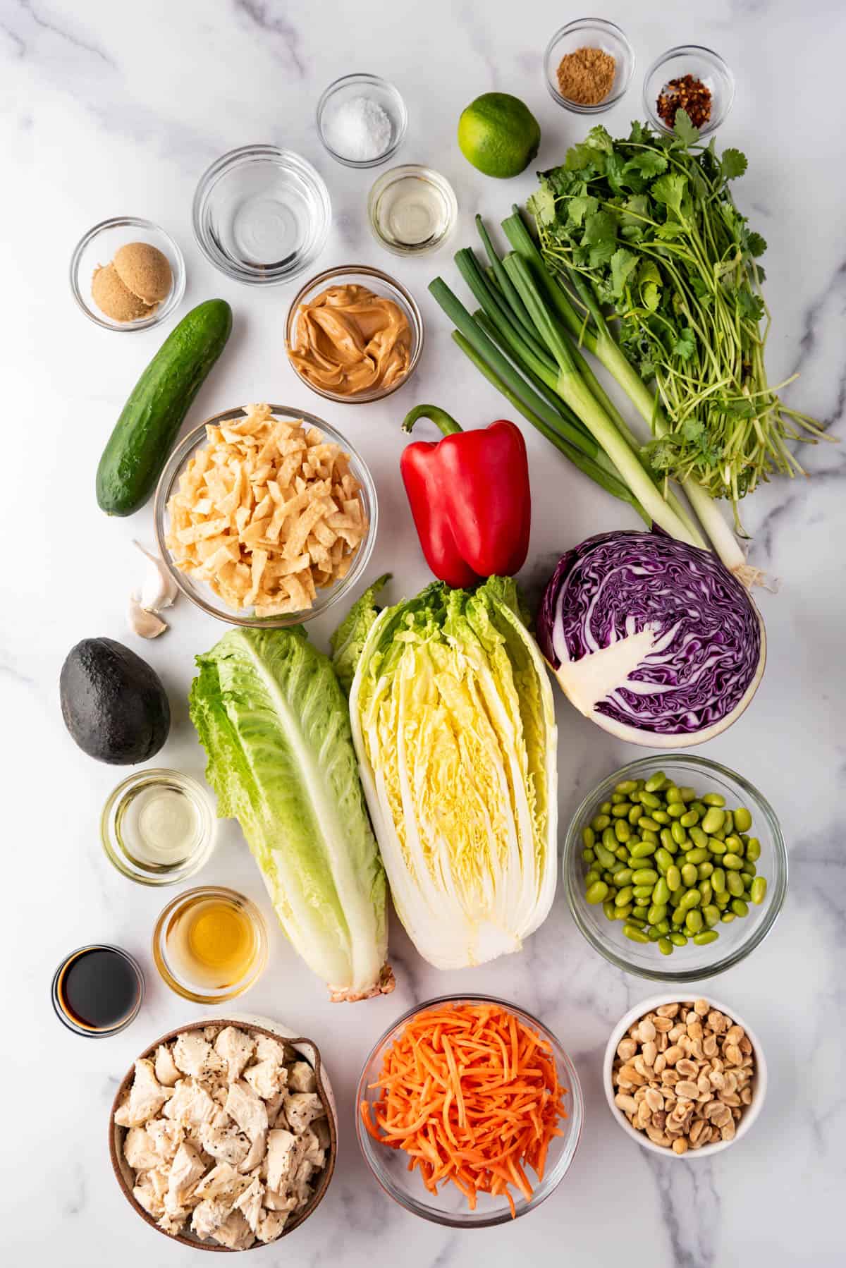 Ingredients for making Thai chicken salad.