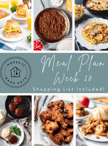 A collage of images from different recipes for a weekly meal plan.