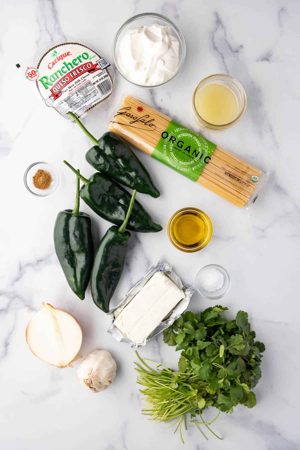 An image of ingredients for making spaghetti verde.