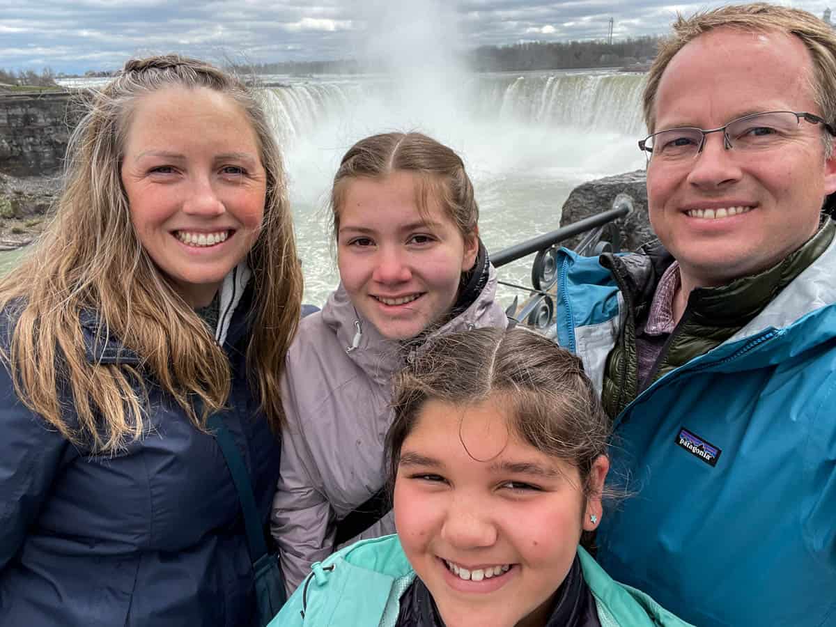 A family of four at Niagara Falls.