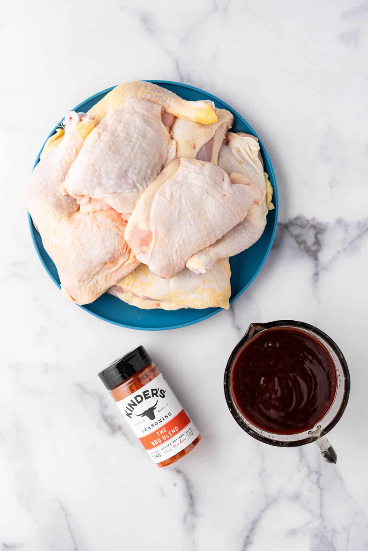 Ingredients for smoked chicken thighs.