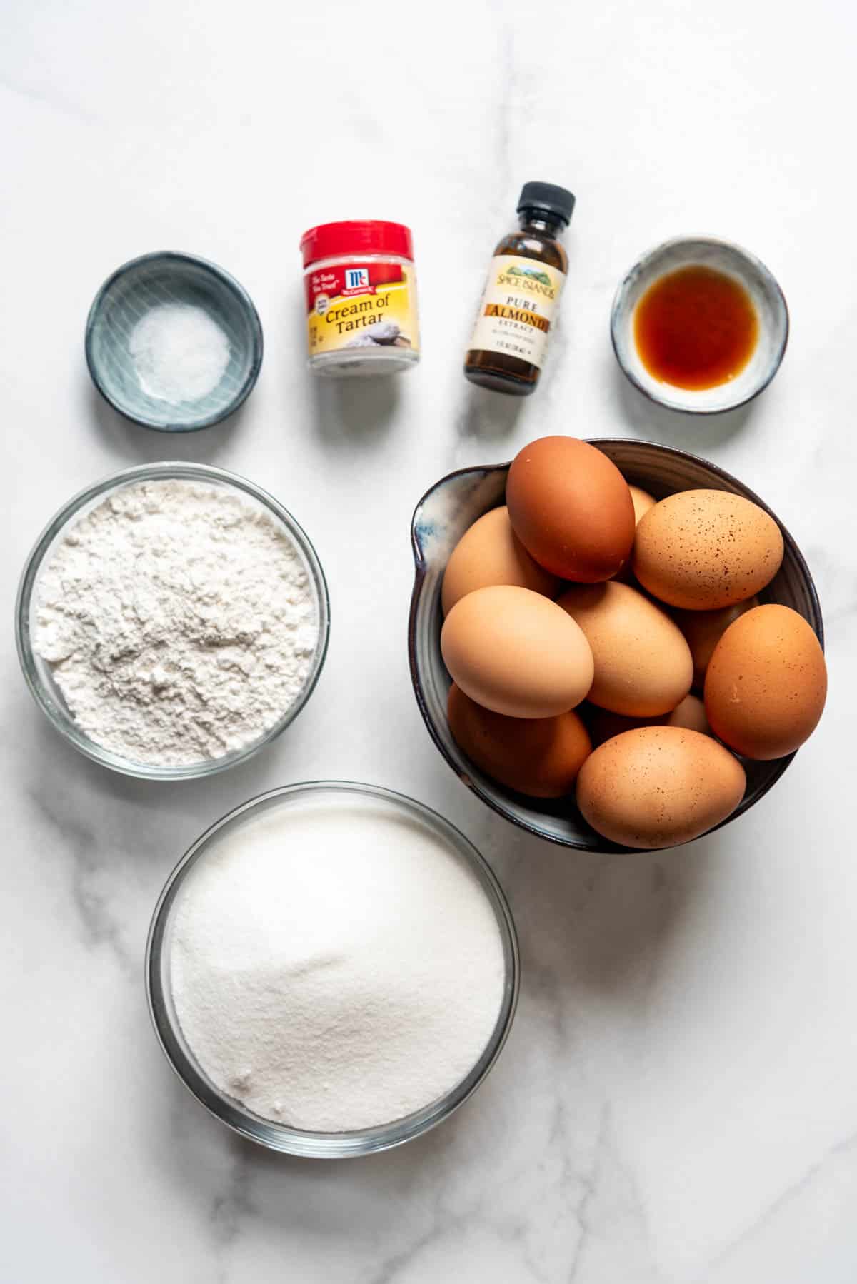 Ingredients for making angel food cake.