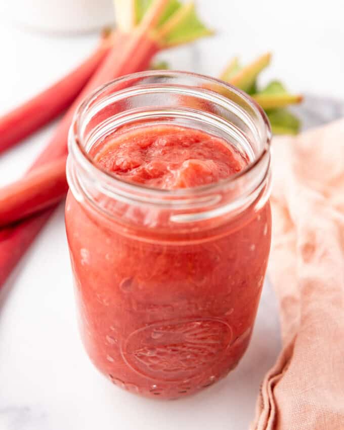 An image of rhubarb sauce in a jar.