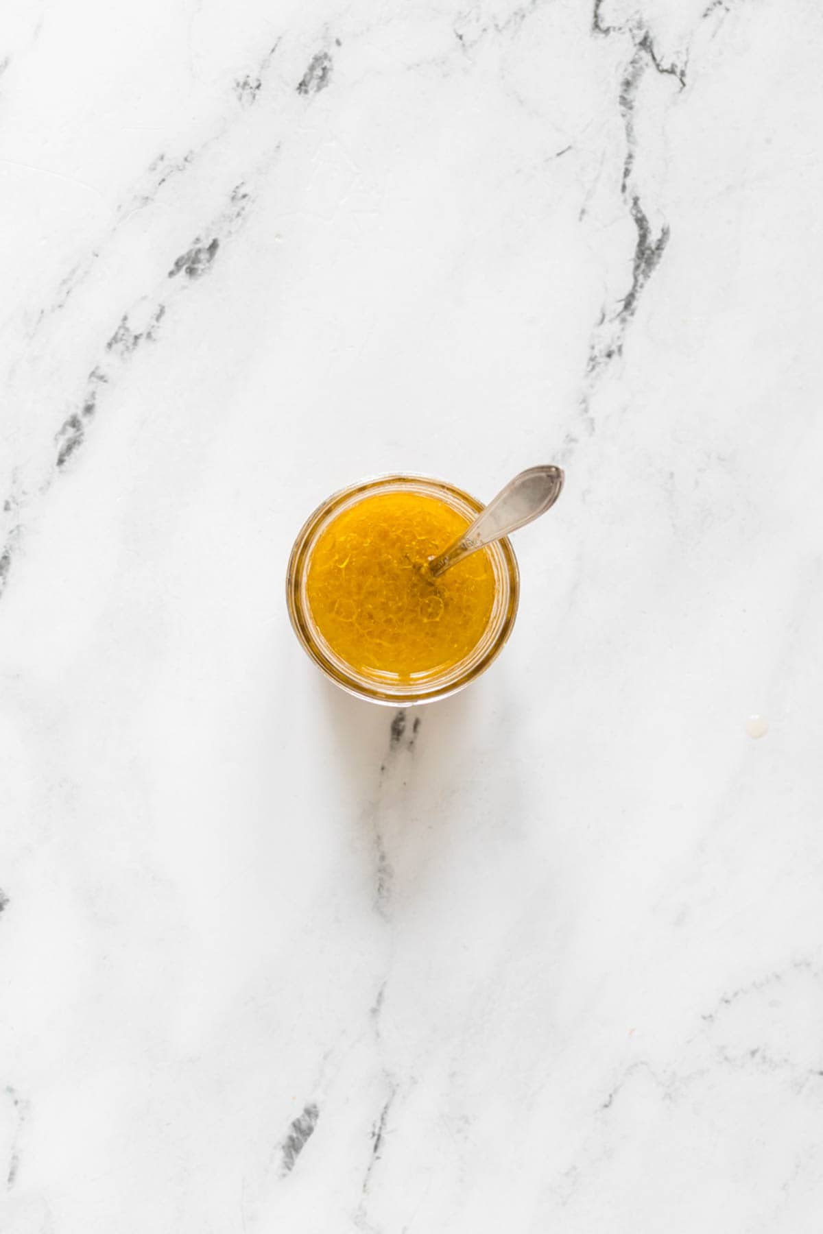 An overhead image of a simple vinaigrette.