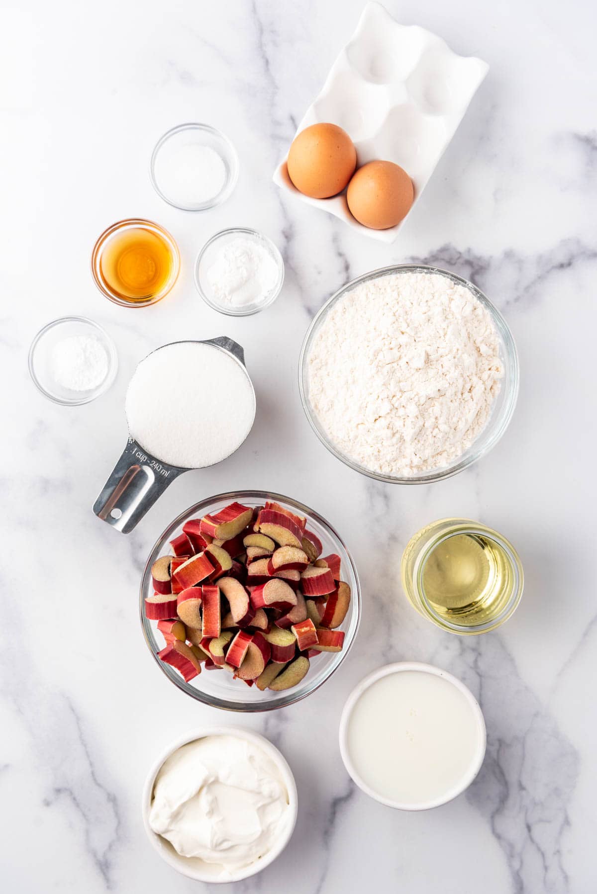 Ingredients for rhubarb bread.