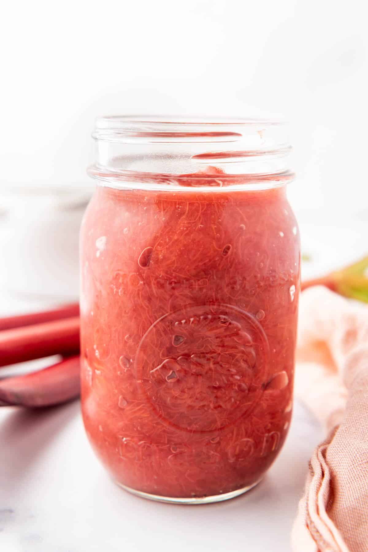 A jar of homemade rhubarb sauce.