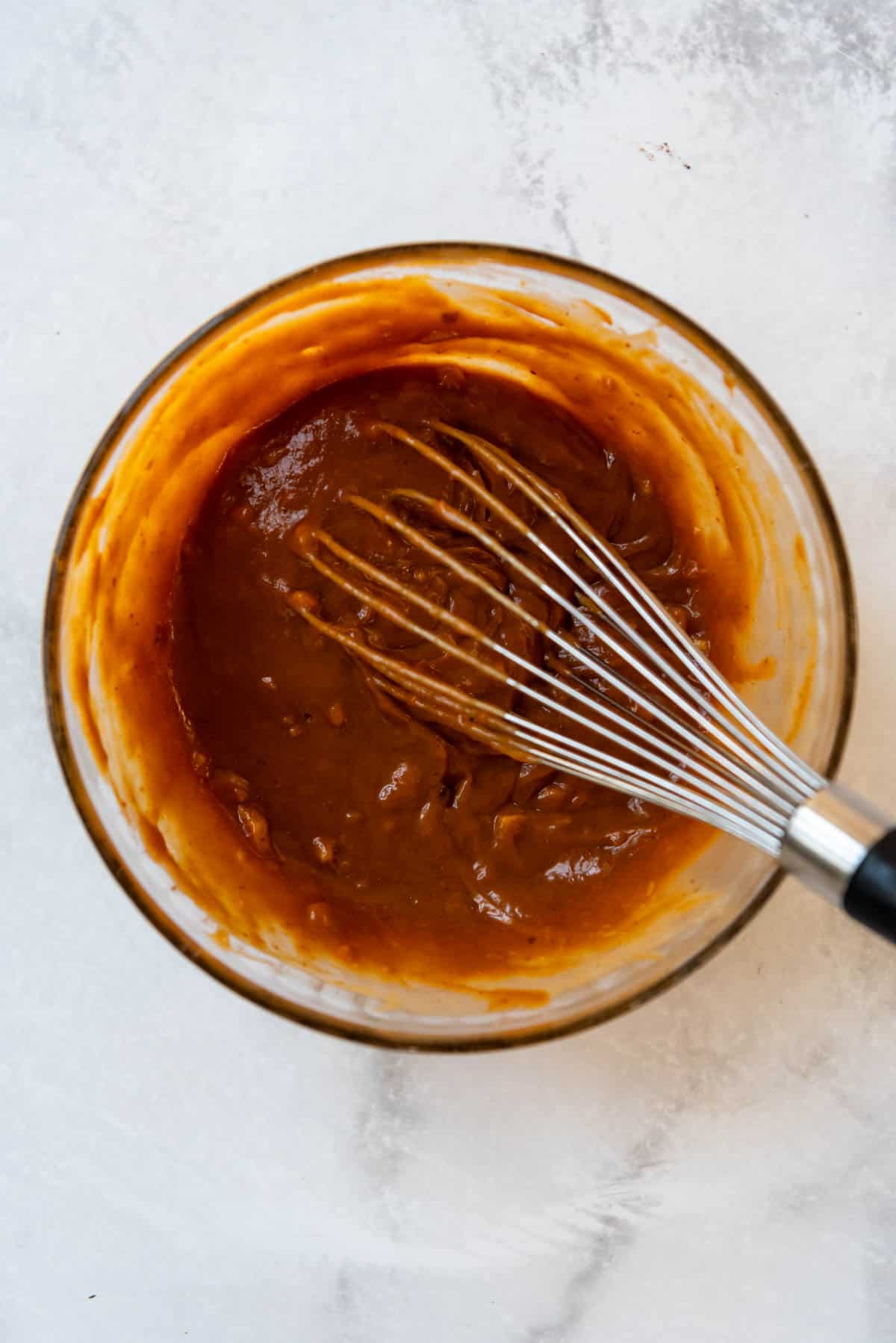 A peanut sauce for a Thai chicken pizza.